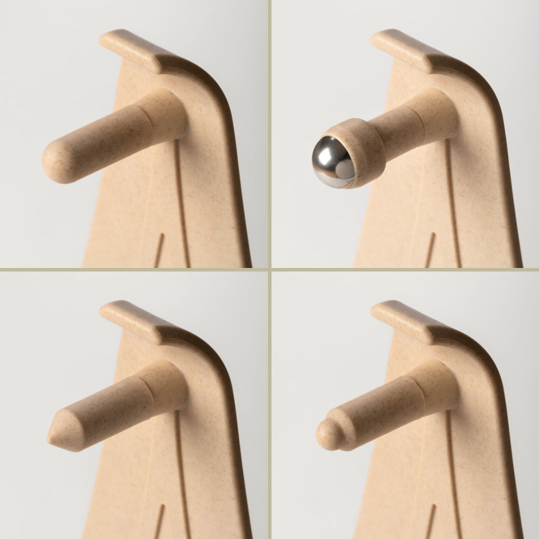 Four Reliefboard pegs in close-up detail